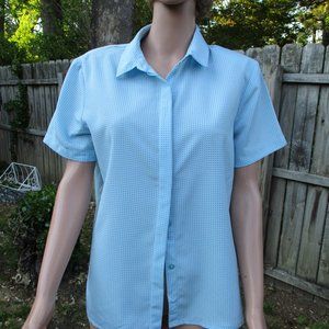 Women's Blouse / Blue and White / Short Sleeved / Button Down